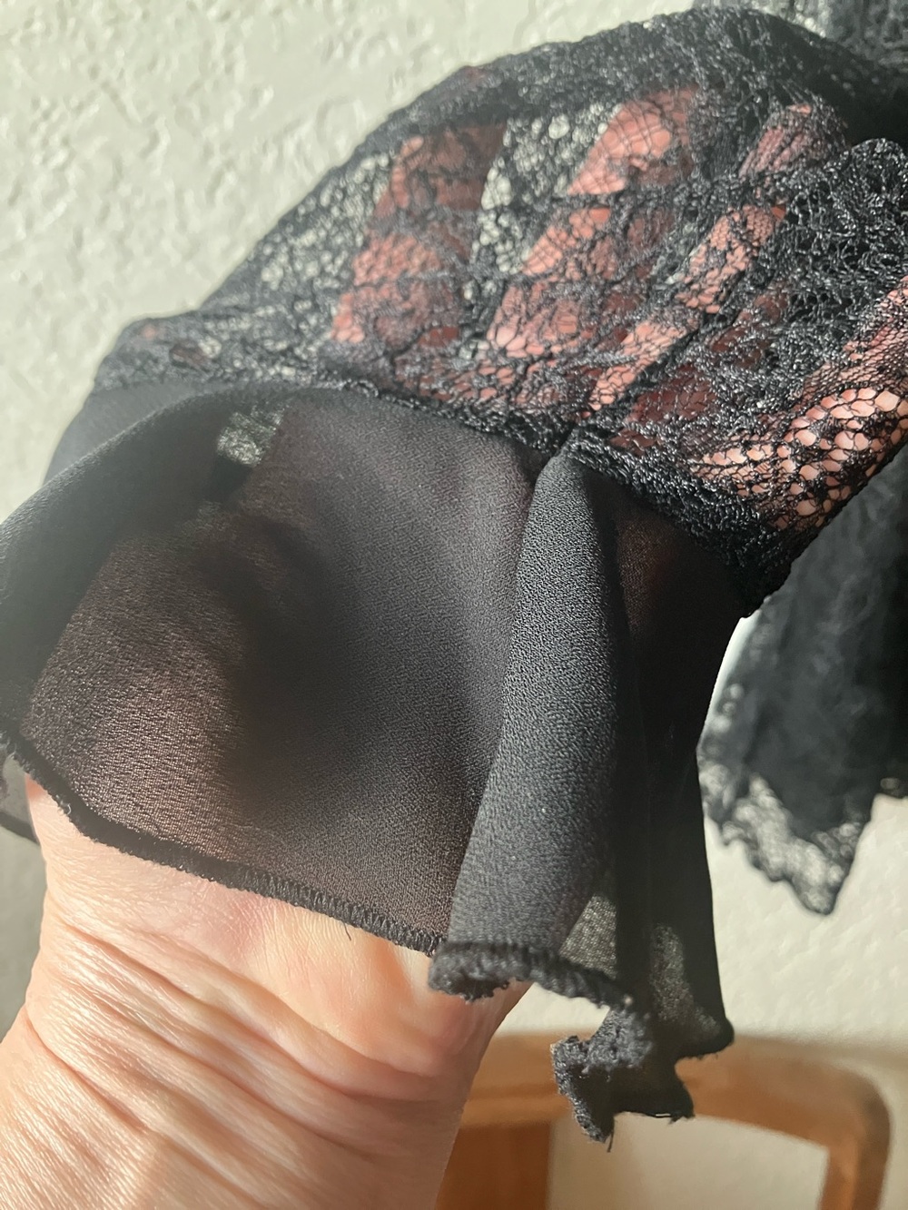 Black Lace Ruffle Button-Front Blouse - Picture 8 of 17